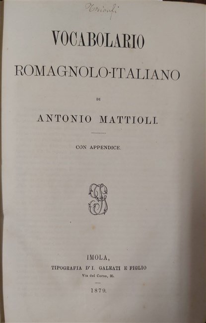 VOCABOLARIO ROMAGNOLO-ITALIANO. Con appendice. | Immagine Gallery 2