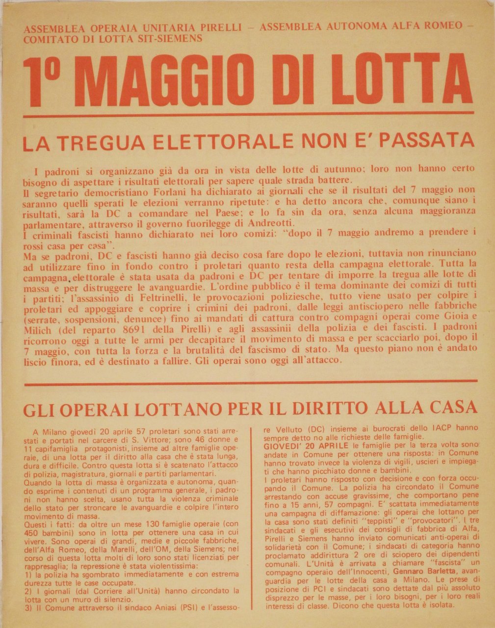 1° maggio di lotta. La tregua non è passata