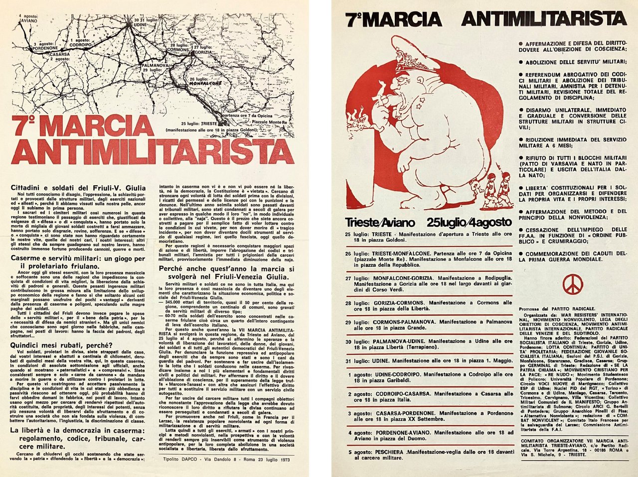 7 a marcia antimilitarista. Programma e mappa