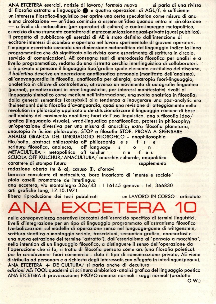 Ana Excetera 10. Esercizi, notizie di lavoro / formula nuova