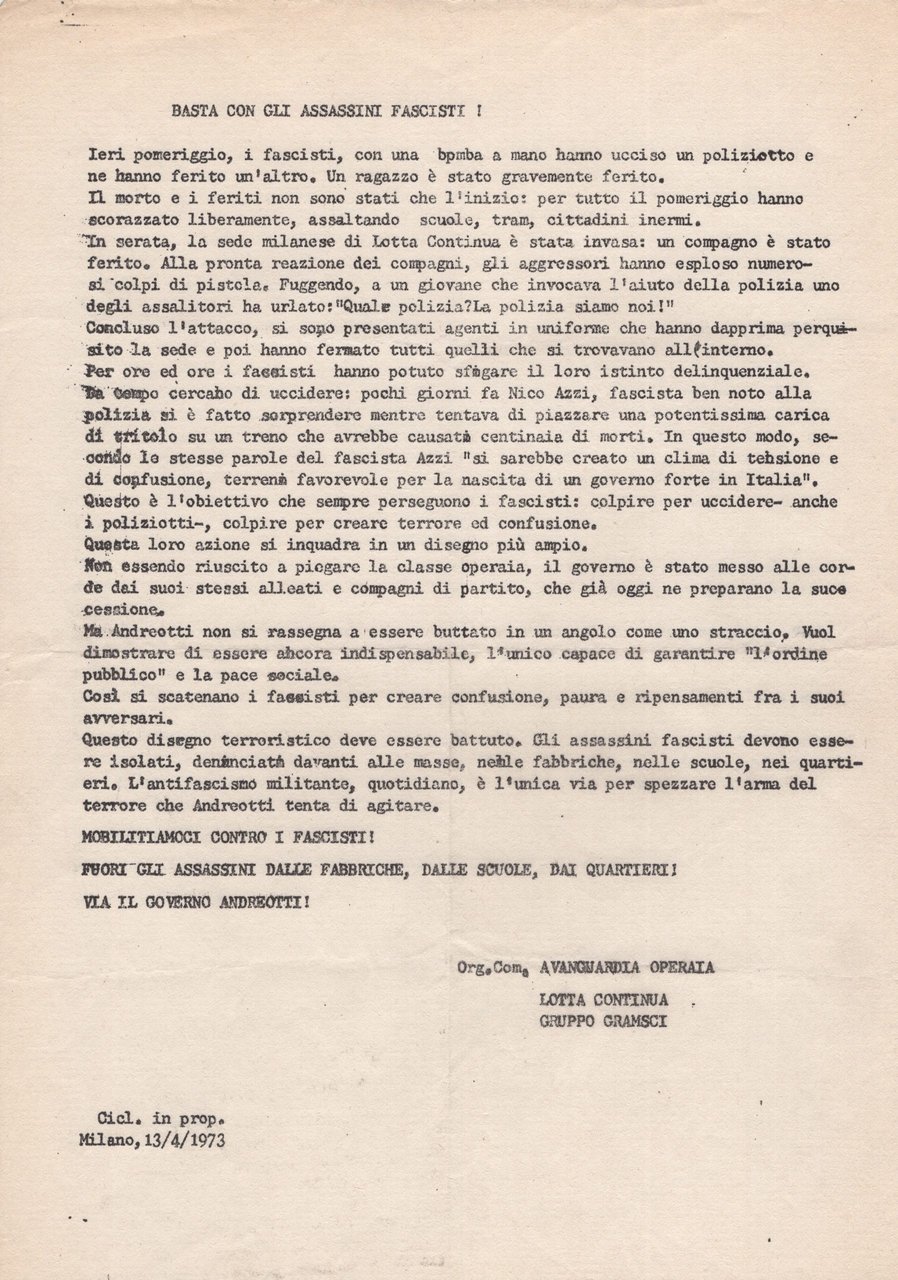 Basta con gli assassini fascisti! Volantino | Immagine principale