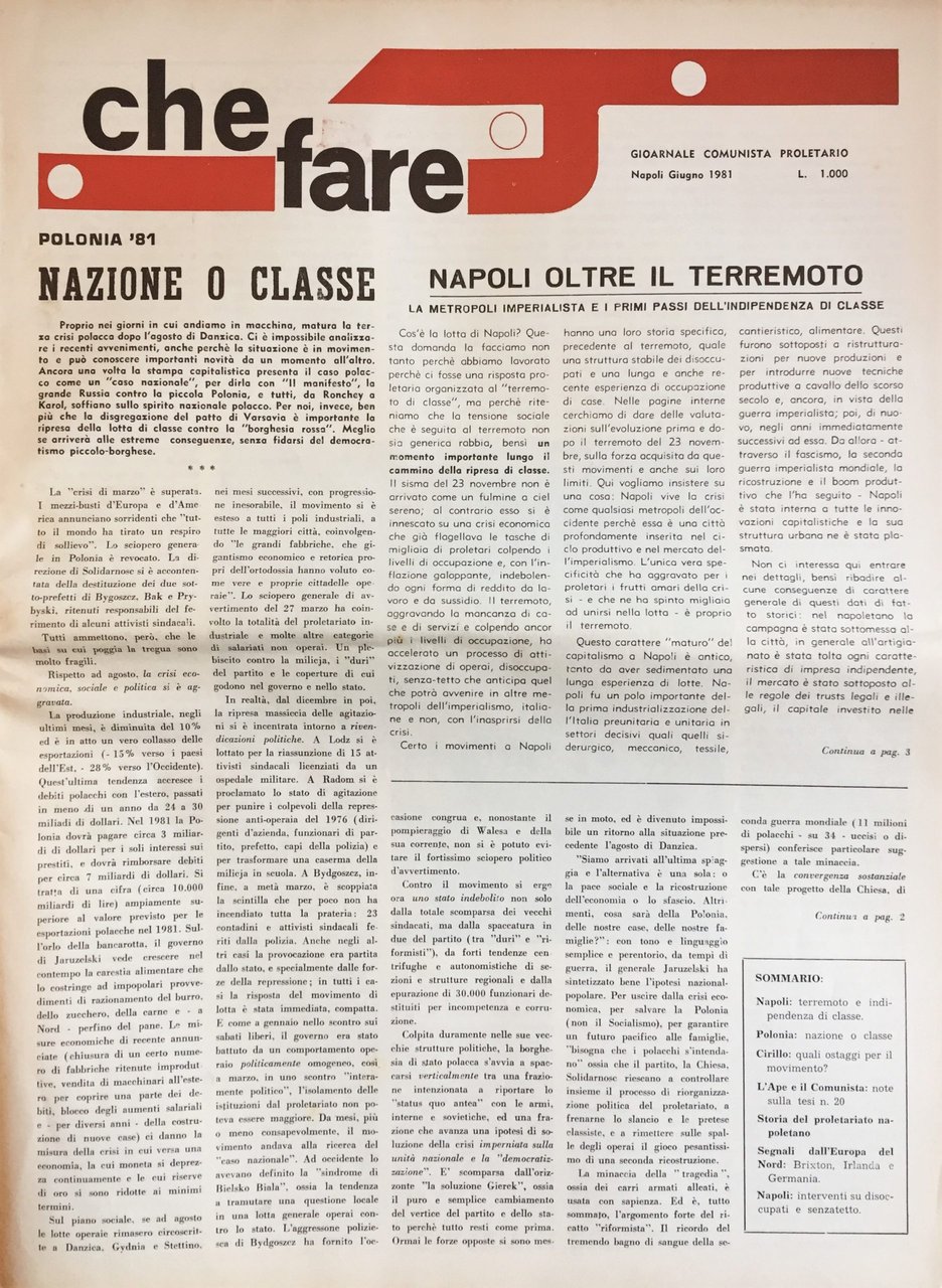 Che fare. Giornale comunista proletario. No. 4. Giugno 1981