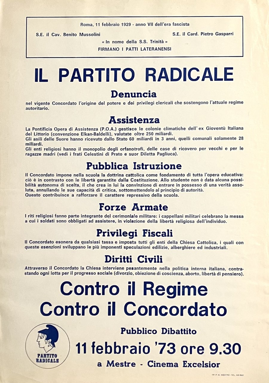 Contro il Regime. Contro il Concordato. Pubblico dibattito. 11 febbraio …