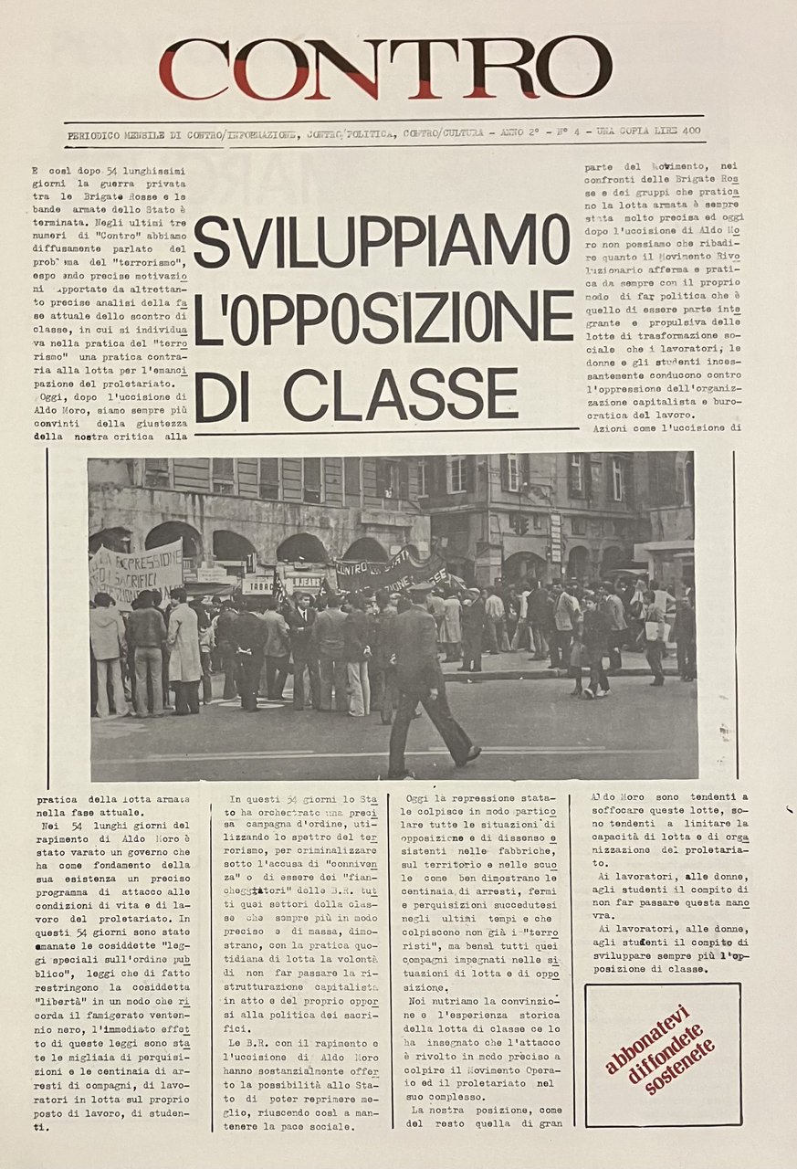 Contro. Periodico mensile di contro/informazione, contro/politica, contro/cultura. Anno 2 N. …