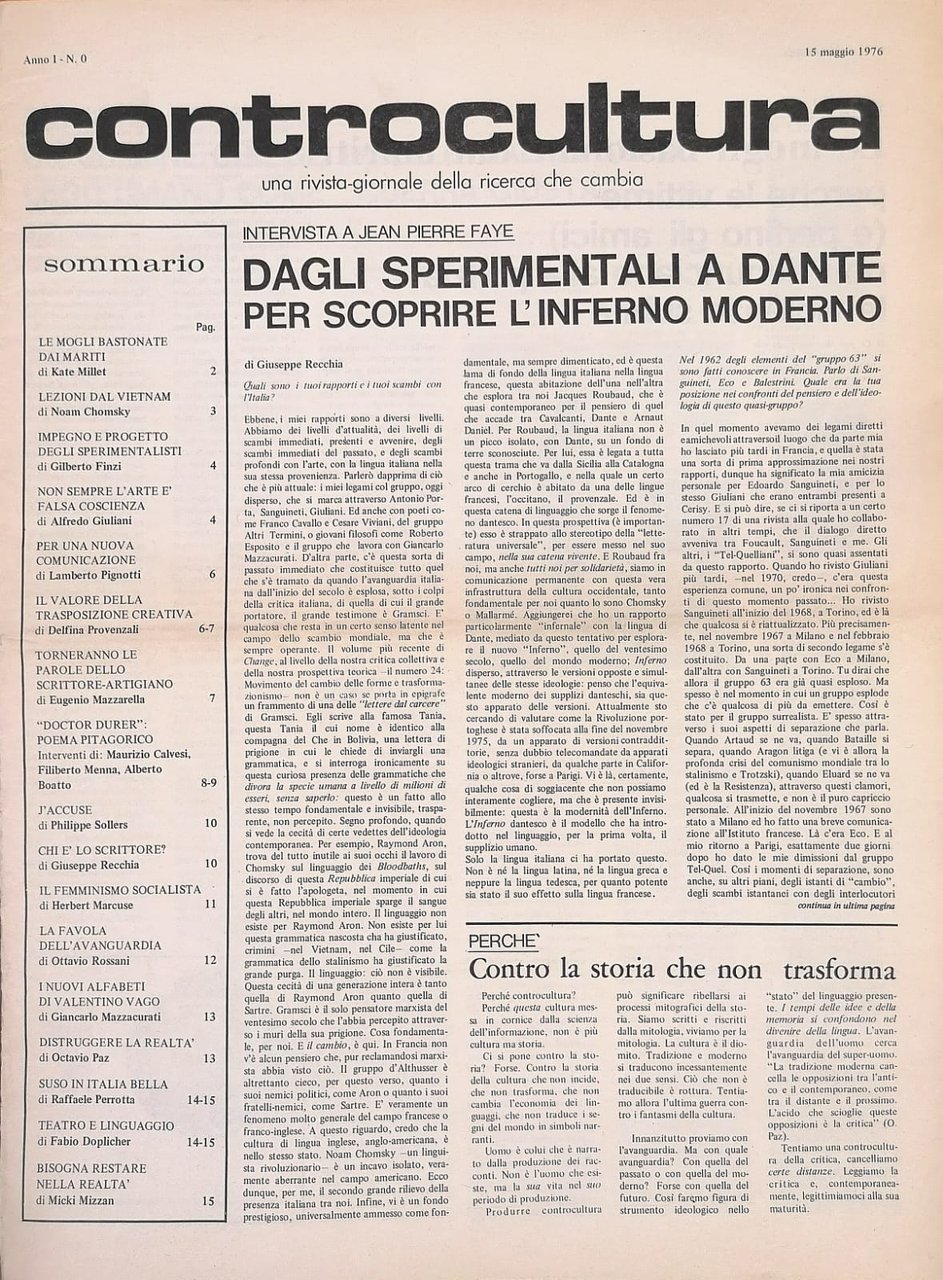 Controcultura. Una rivista-giornale della ricerca che cambia. Anno 1, N. … | Immagine principale