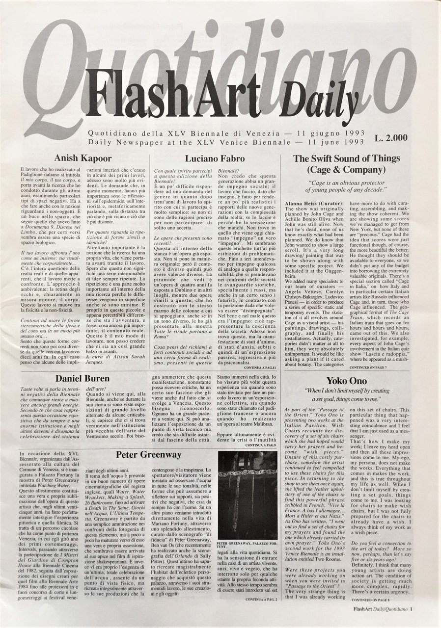 Flash Art Daily. Quotidiano della XLV Biennale di Venezia. 11 …