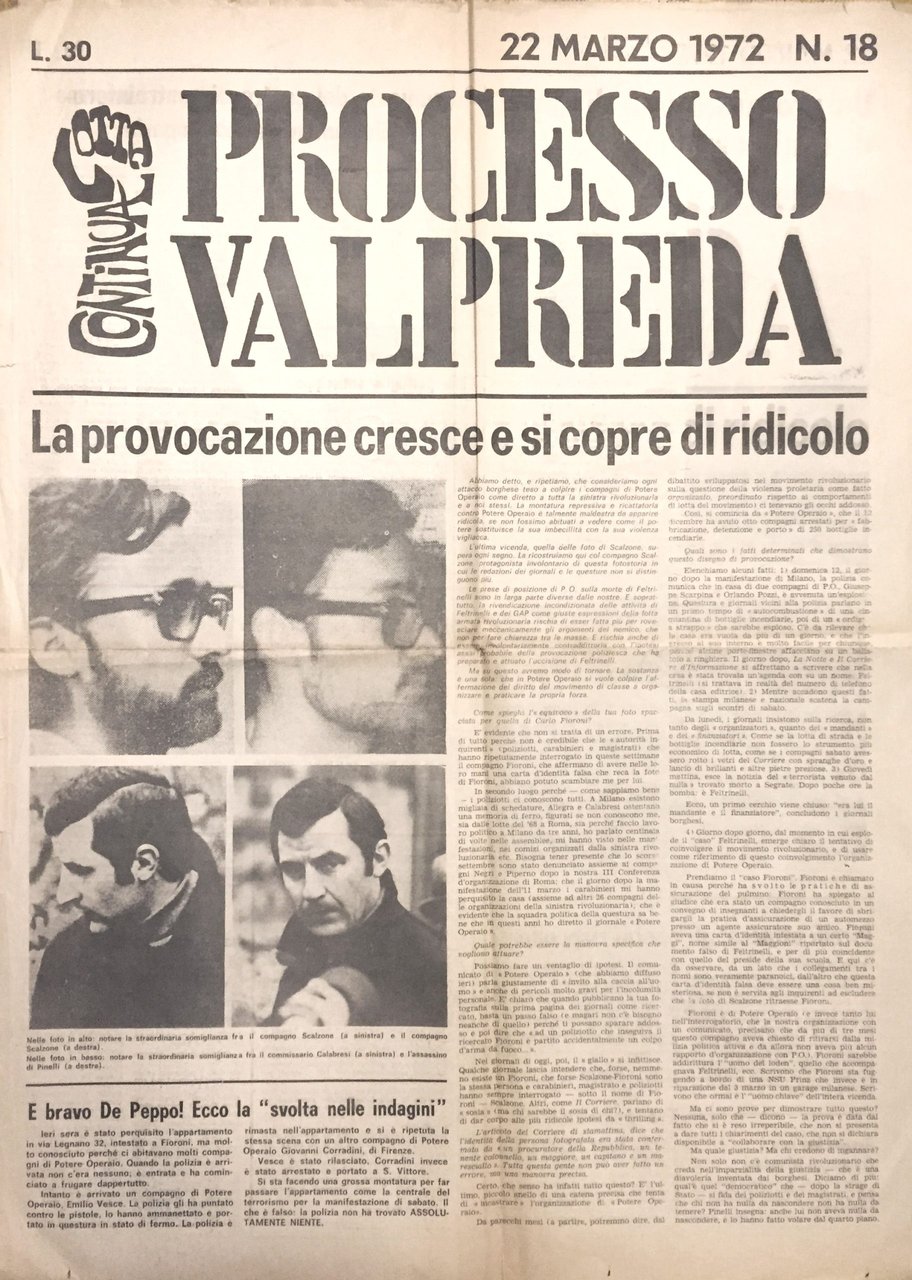 Il Processo Valpreda. No. 18. 22 Marzo 1972