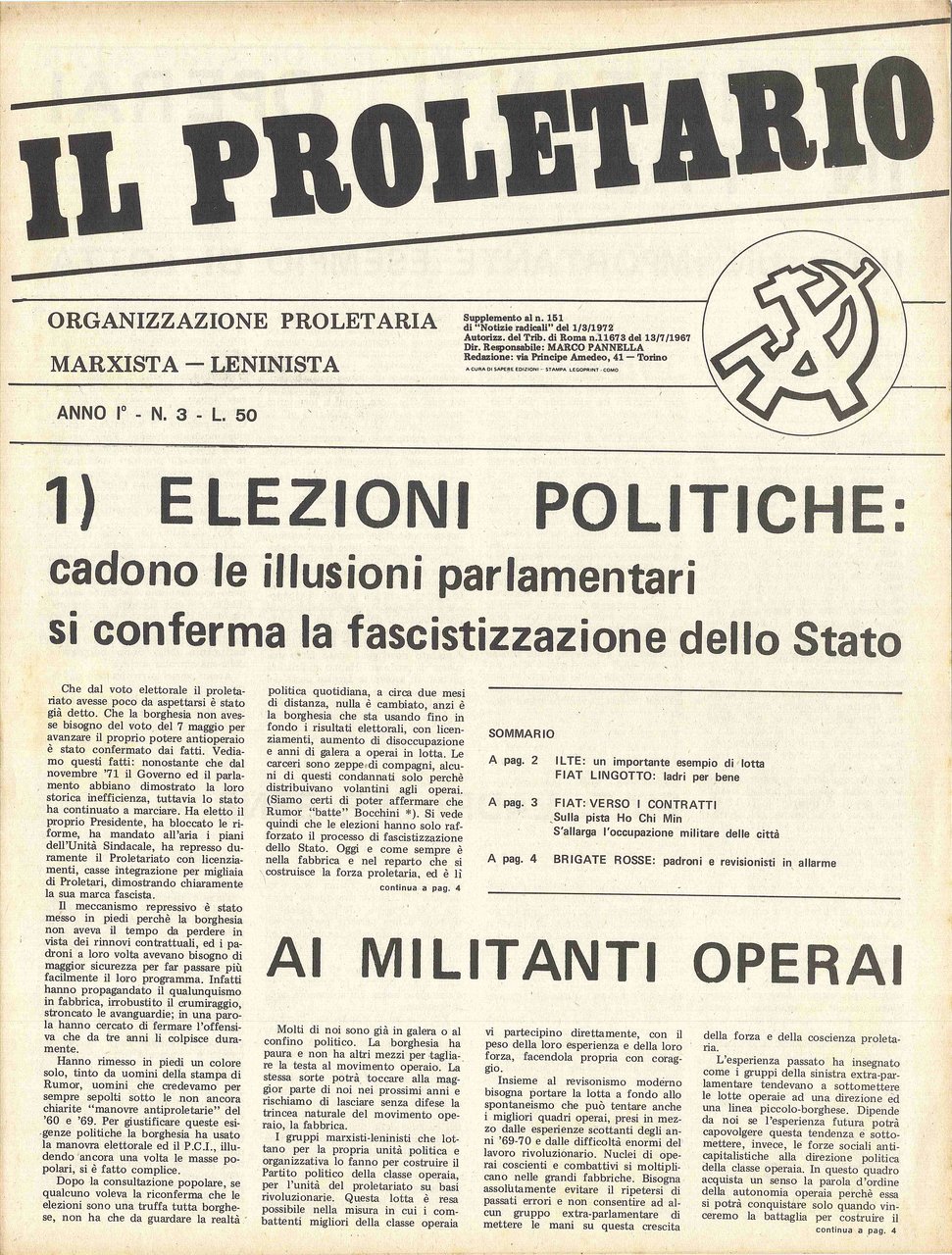 (Il) proletario. Anno I – N 3