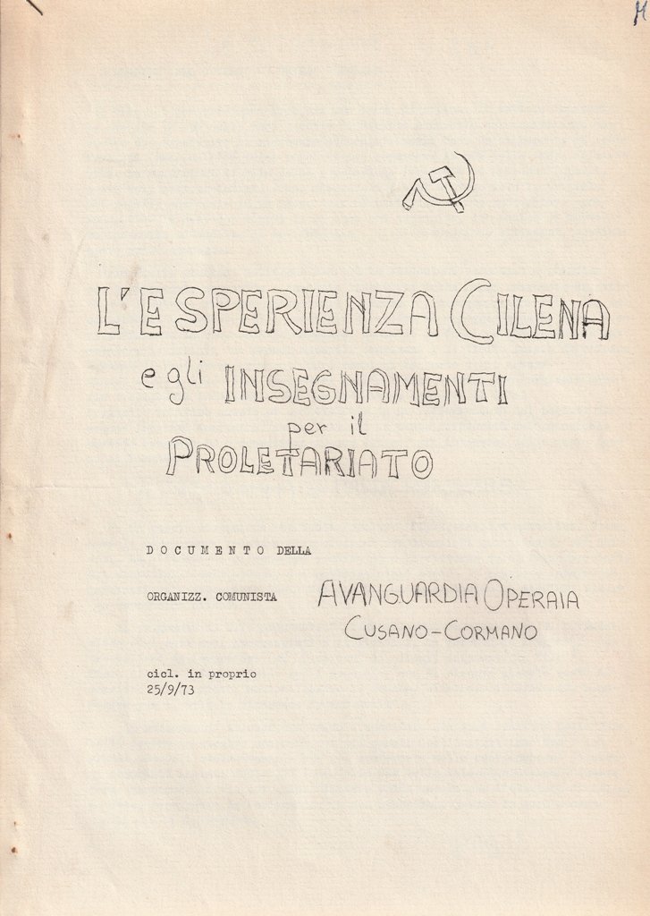 L'esperienza cilena e gli insegnamenti per il proletariato. Documento della …