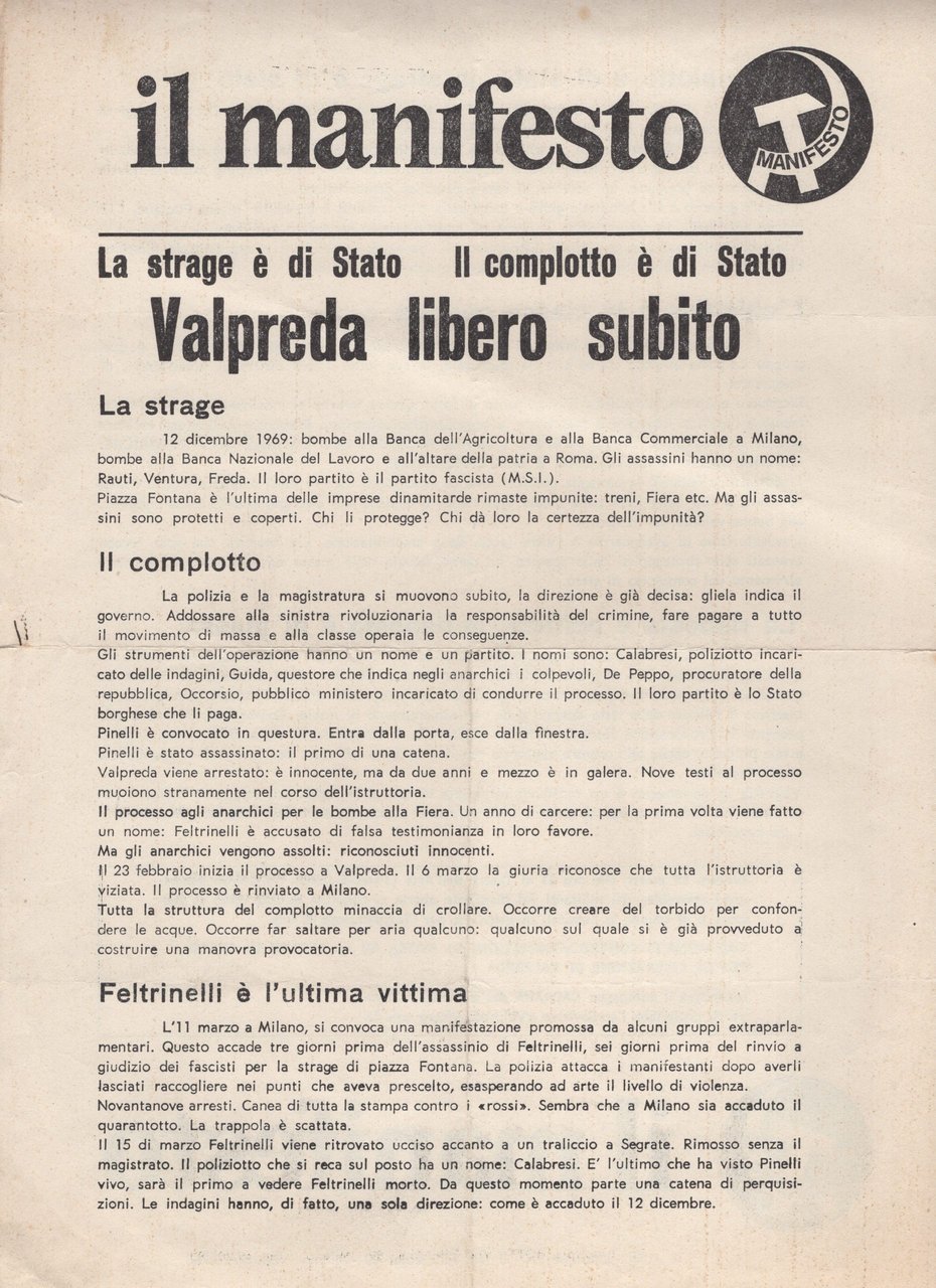 La strage è di Stato. Il complotto è di Stato. … | Immagine principale