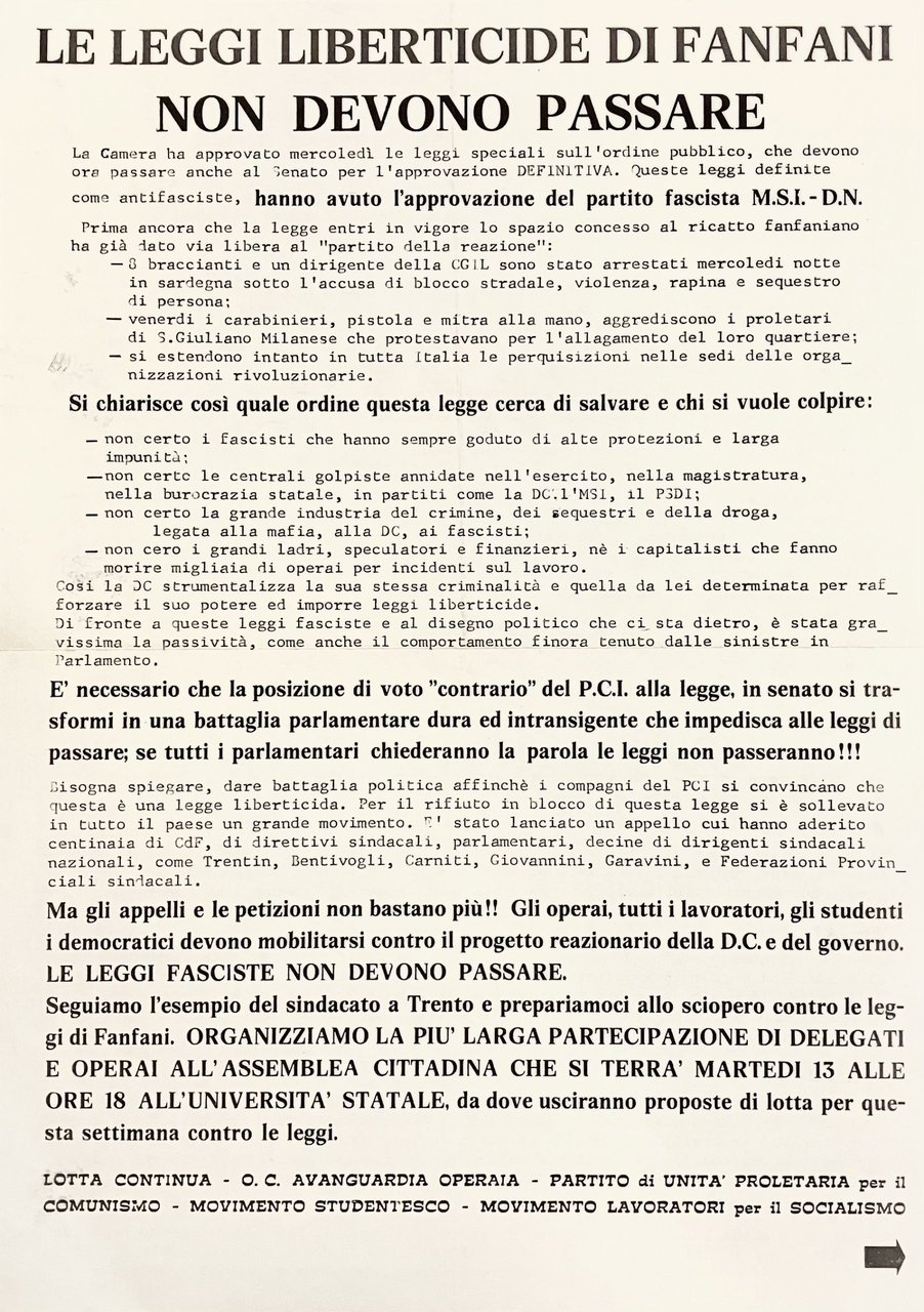 Le leggi liberticide di Fanfani non devono passare