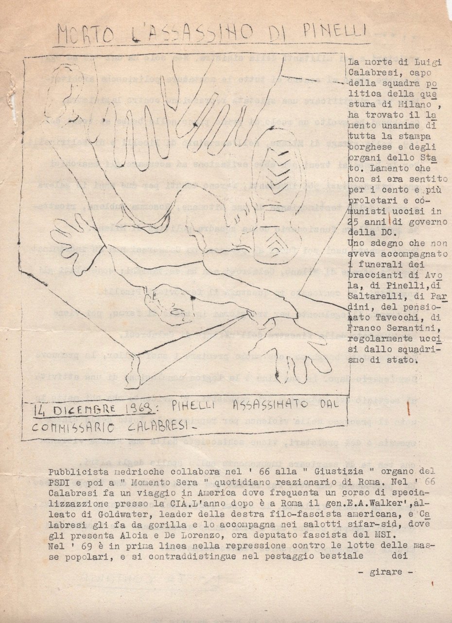 Morto l'assassino di Pinelli. Volantino | Immagine principale
