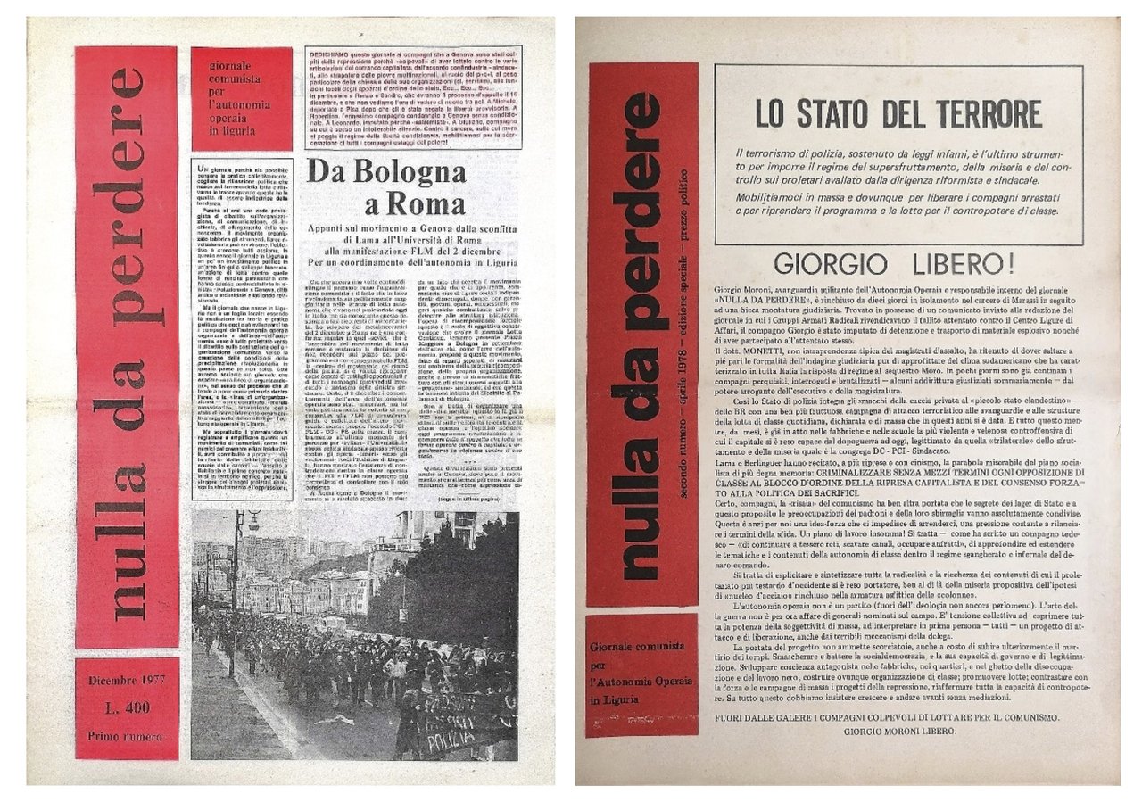 Nulla da perdere. Giornale comunista per l'Autonomia Operaia in Liguria. … | Immagine principale