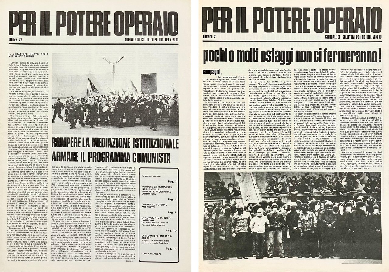 Per il Potere Operaio. Giornale dei Collettivi politici del Veneto. …