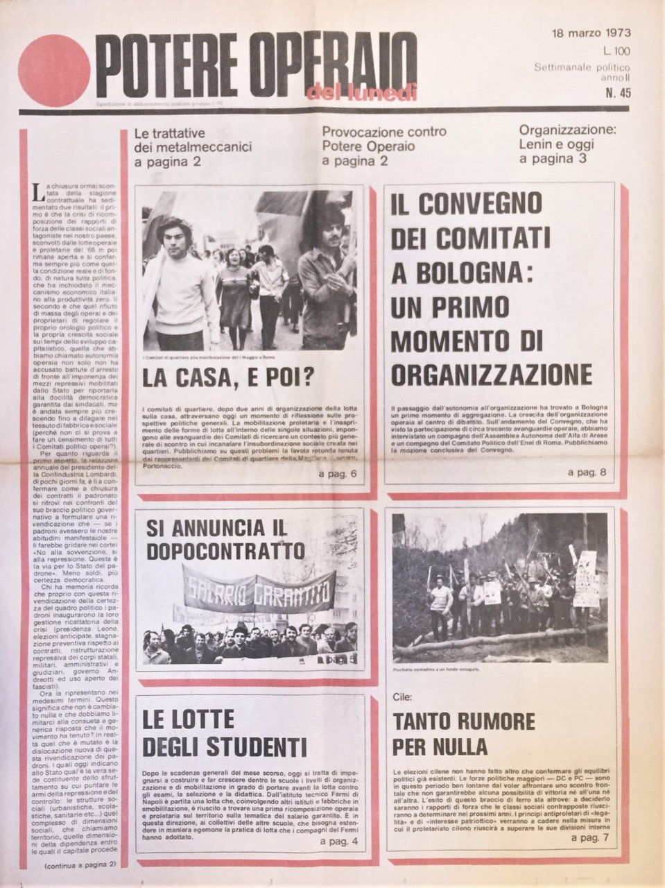 Potere Operaio del Lunedì. Settimanale politico. Anno II. No. 45. …