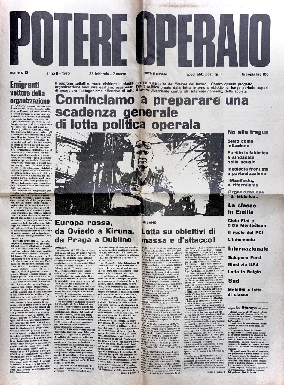 Potere operaio. N. 13 Anno II 1970. 28 Febbraio – …