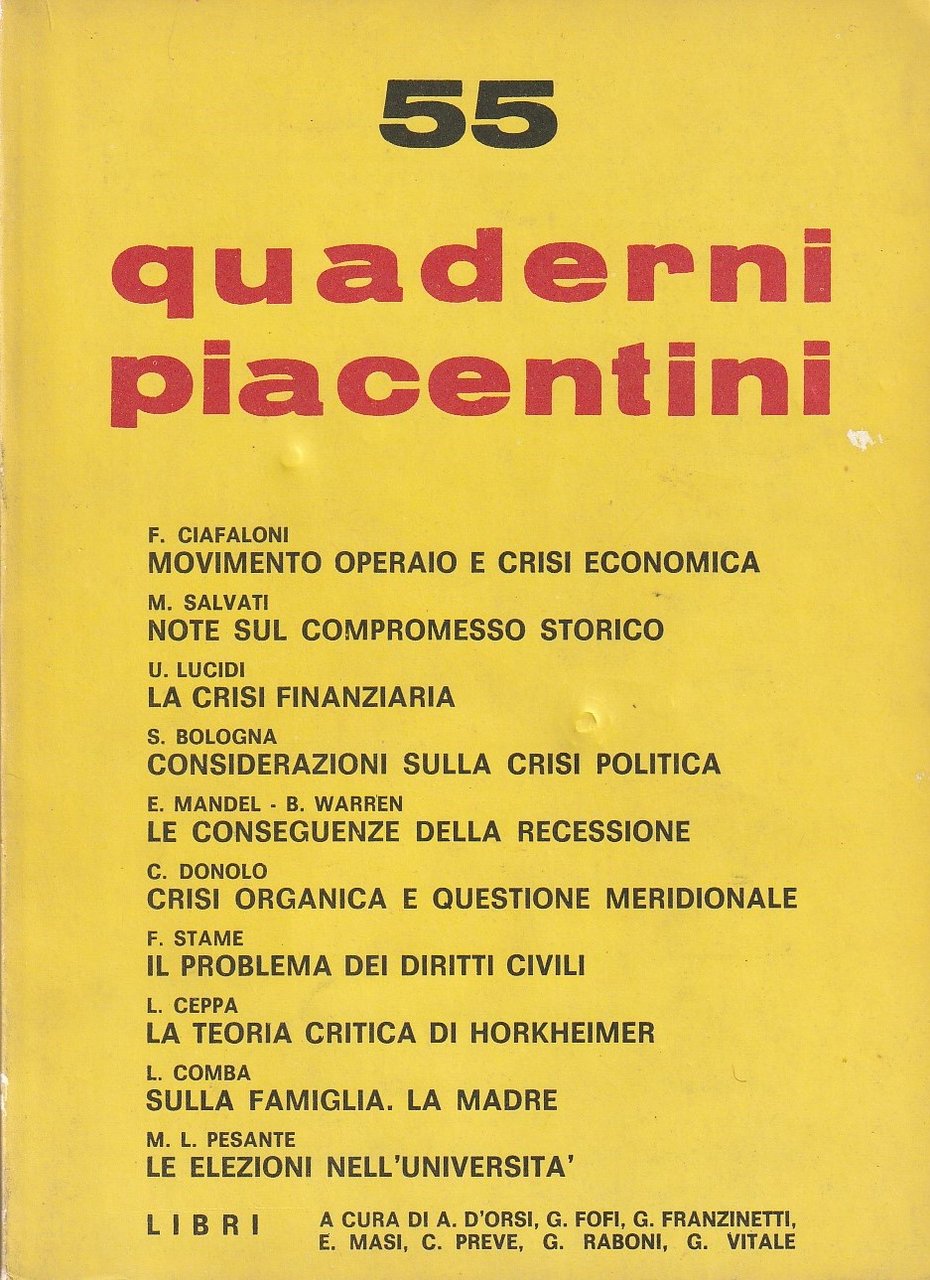 Quaderni Piacentini. Anno XIV. No. 55. Maggio 1975