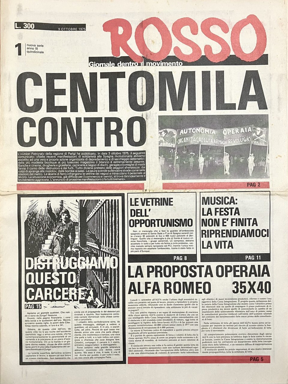Rosso. Giornale dentro il movimento. Nuova serie Anno III N. …