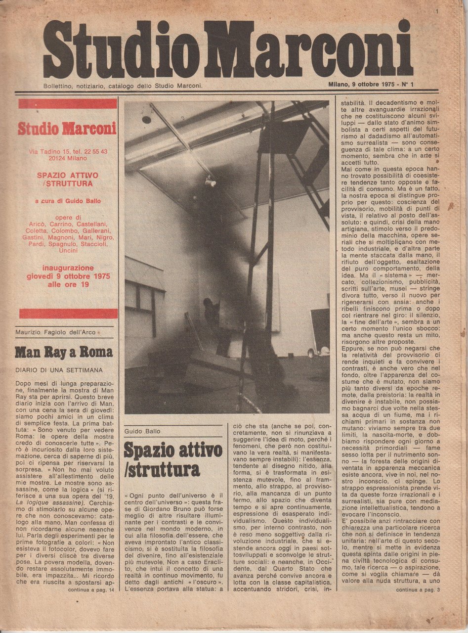 Studio Marconi. Bollettino, notiziario, catalogo dello Studio Marconi. N° 1, …