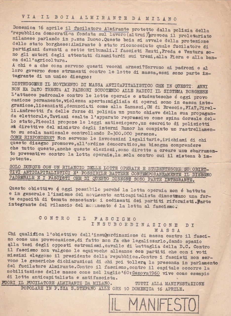 Via il boia Almirante da Milano. Volantino | Immagine principale