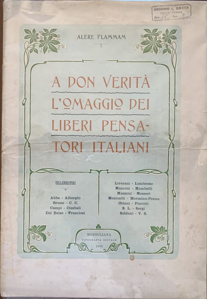 A Don Giovanni VeritÃ l'omaggio dei liberi pensatori italiani