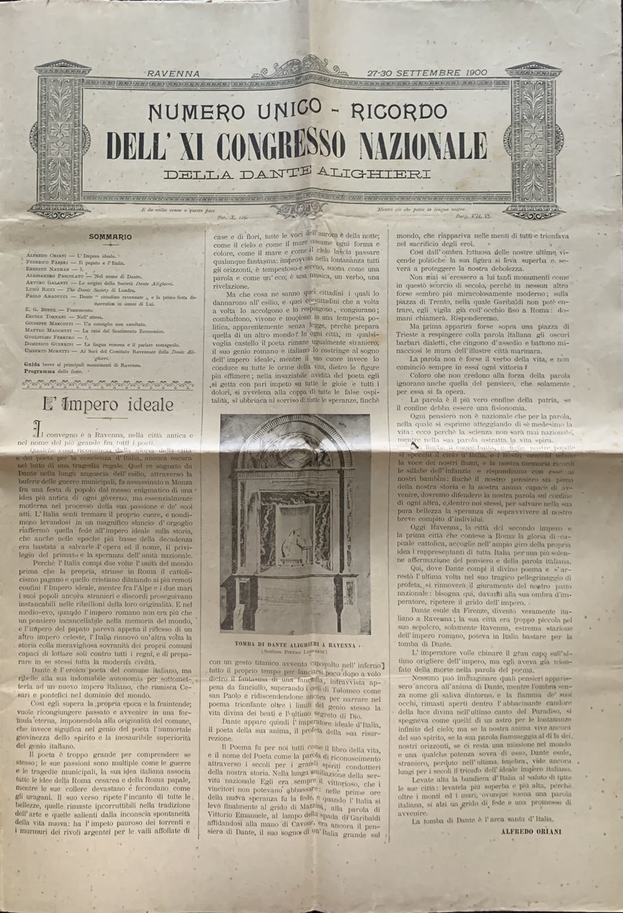 Ricordo dell'XI Congresso Nazionale della Dante Alighieri. Numero unico | Immagine principale