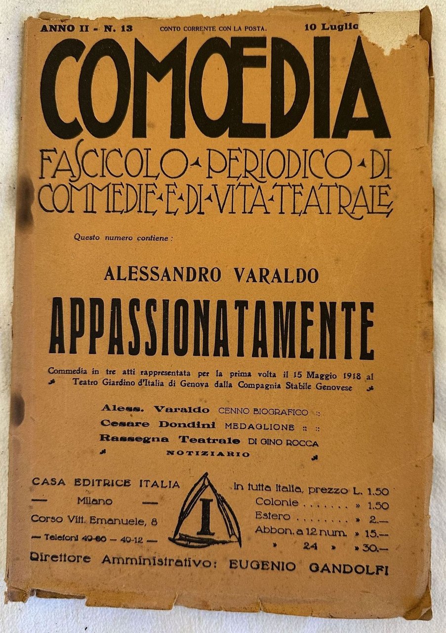 10 LUGLIO 1920 COMOEDIA FASCICOLO PERIODICO DI COMMEDIE STRANIERE DI …