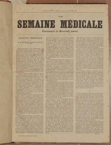 LA SEMAINE MEDICALE PARAISSANT LE MERCREDI MATIN