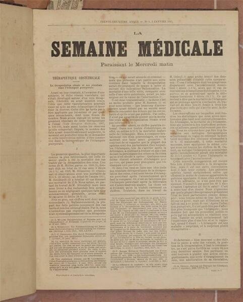 LA SEMAINE MEDICALE PARAISSANT LE MERCREDI MATIN