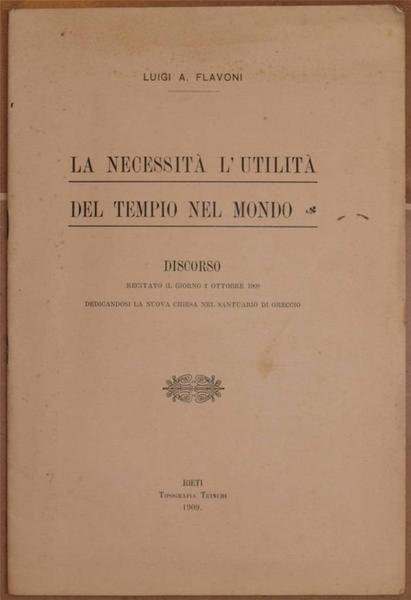 LA NECESSITA L'UTILITA DEL TEMPIO NEL MONDO DISCORSO RECITATO IL …
