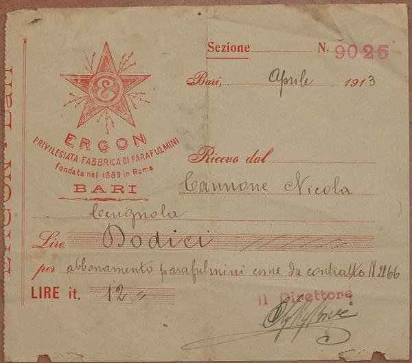 ERGON PRIVILEGIATA FABBRICA DI PARAFULMINI FONDATA NEL 1889 IN ROMA …