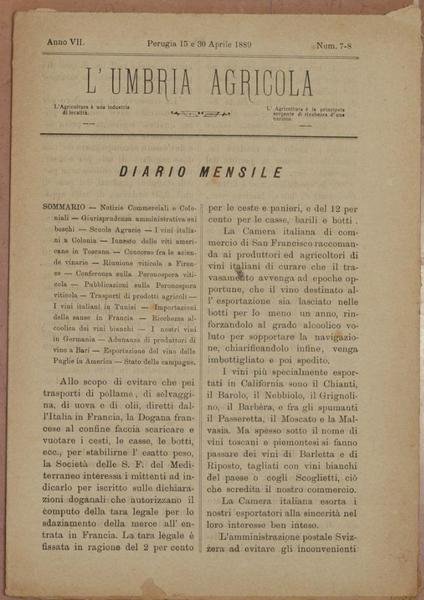 L'UMBRIA AGRICOLA GIORNALE DI ECONOMIA RURALE E DELLE INDUSTRIE CAMPESTRI …