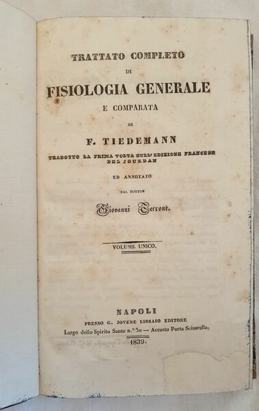 TRATTATO COMPLETO DI FISIOLOGIA GENERALE E COMPARATA