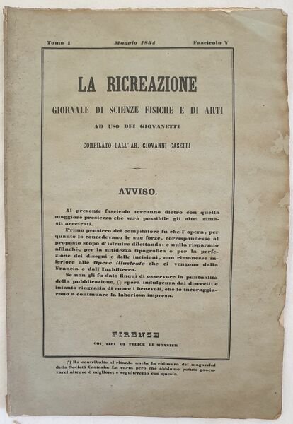 LA RICREAZIONE GIORNALE DI SCIENZE FISICHE E DI ARTI AD …