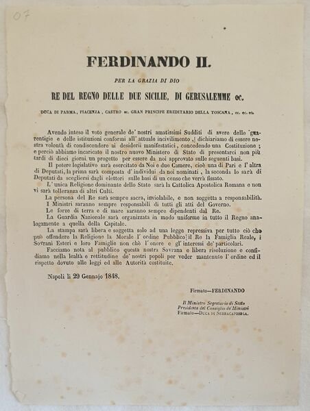 FERDINANDO II PER LA GRAZIA DI DIO RE DEL REGNO …