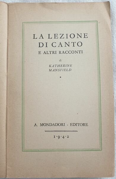 LA LEZIONE DI CANTO E ALTRI RACCONTI