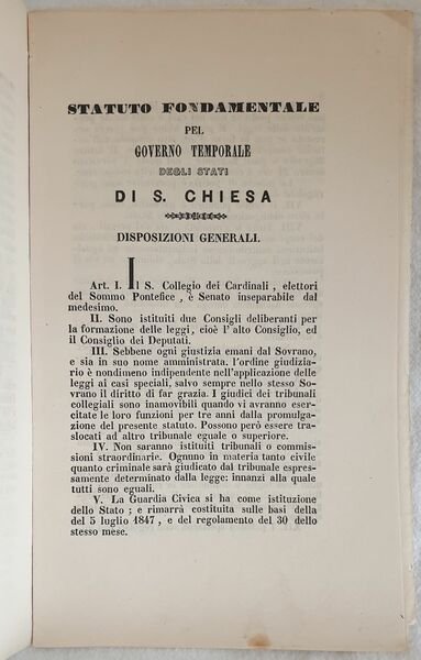 STATUTO FONDAMENTALE PEL GOVERNO TEMPORALE DEGLI STATI DI S. CHIESA