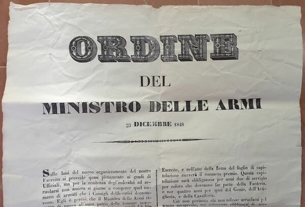 ORDINE DEL MINISTRO DELLE ARMI 23 DICEMBRE 1848