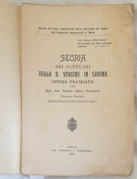 STORIA DEI SANTUARI DELLA B. VERGINE IN SABINA