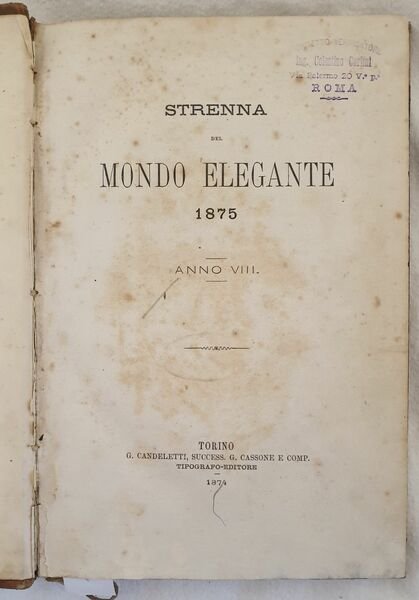 STRENNA DEL MONDO ELEGANTE 1875 ANNO VIII