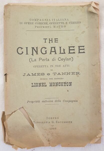 THE CINGALEE (LA PERLA DI CEYLAN) OPERETTA IN TRE ATTI …