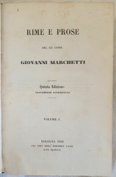 RIME E PROSE DEL CO. COMM. GIOVANNI MARCHETTI