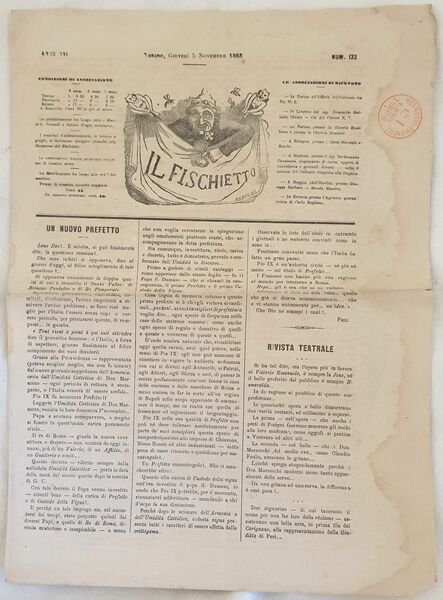 IL FISCHIETTO TORINO GIOVEDI 5 NOVEMBRE 1863 TIP. LETTERARIA