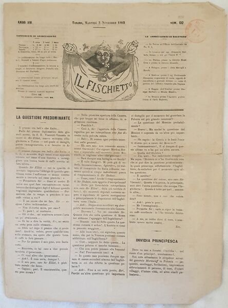 IL FISCHIETTO TORINO MARTEDI 3 NOVEMBRE 1863 TIP. LETTERARIA