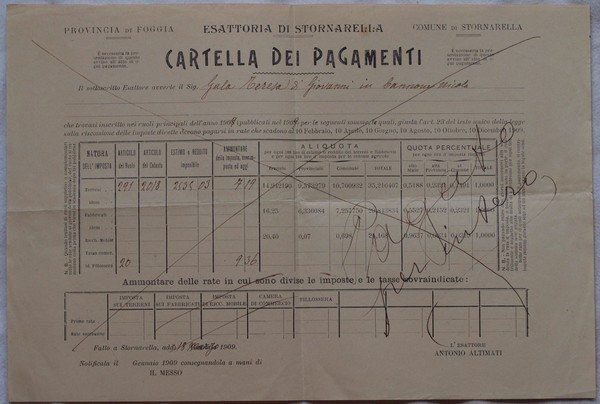 ESATTORIA DI STORNARELLA CARTELLA DEI PAGAMENTI FATTO A STORNARELLA, ADDI …