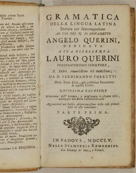 GRAMMATICA DELLA LINGUA LATINA DETTATA PER INTERROGAZIONE AD USO DEL …