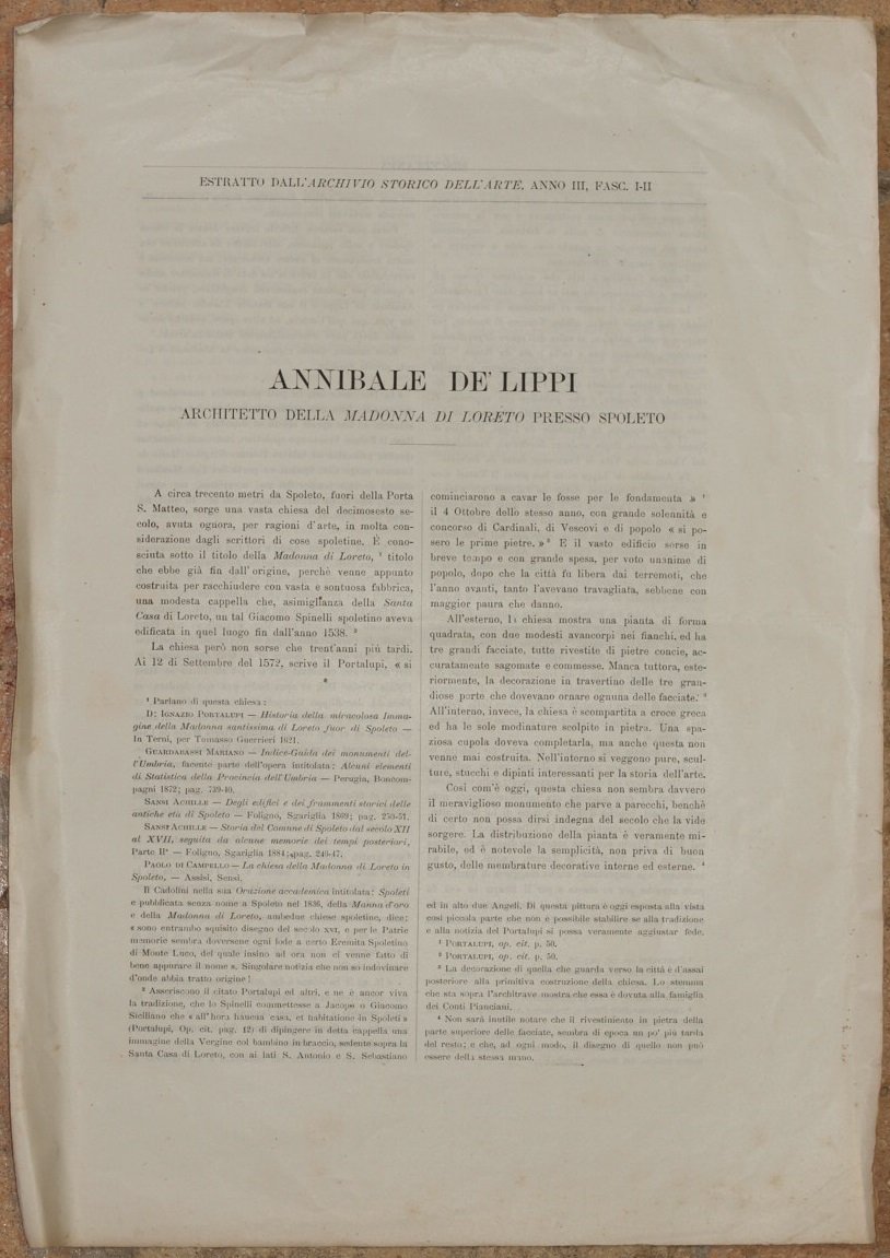 ANNIBALE DE LIPPI ARCHITETTO DELLA MADONNA DI LORETO PRESSO SPOLETO