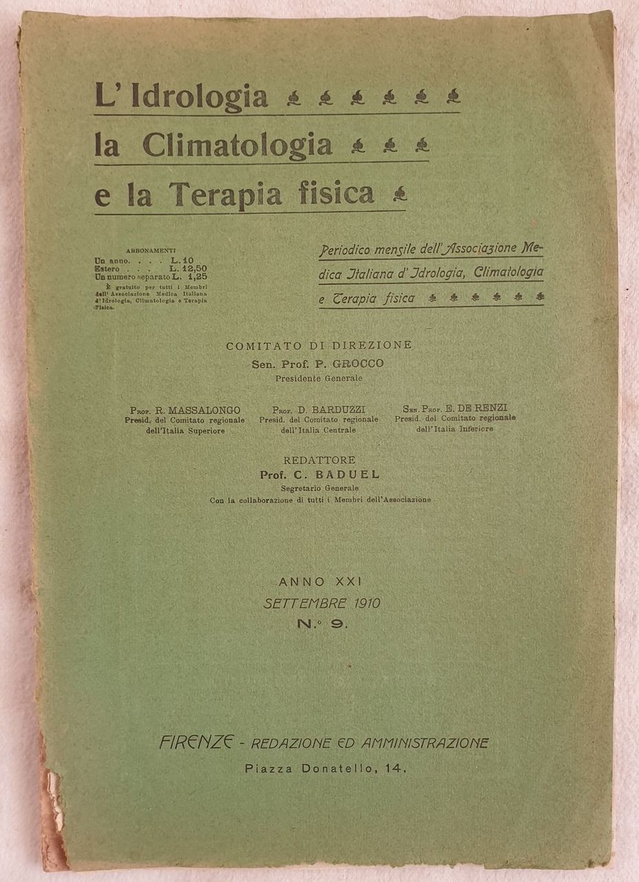 ANNO XXI SETTEMBRE 1910 N. 9 L'IDROLOGIA LA CLIMATOLOGIA E …