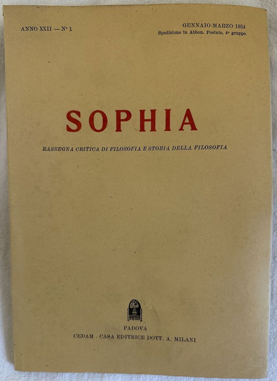 ANNO XXII - N. 1 GENNAIO MARZO 1954 SOPHIA RASSEGNA … | Immagine principale