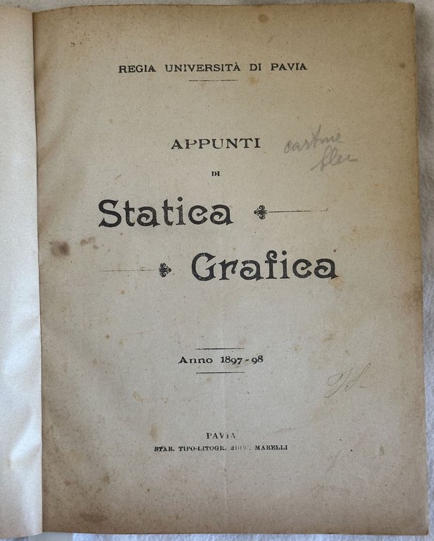 APPUNTI DI STATICA GRAFICA ANNO 1897-98